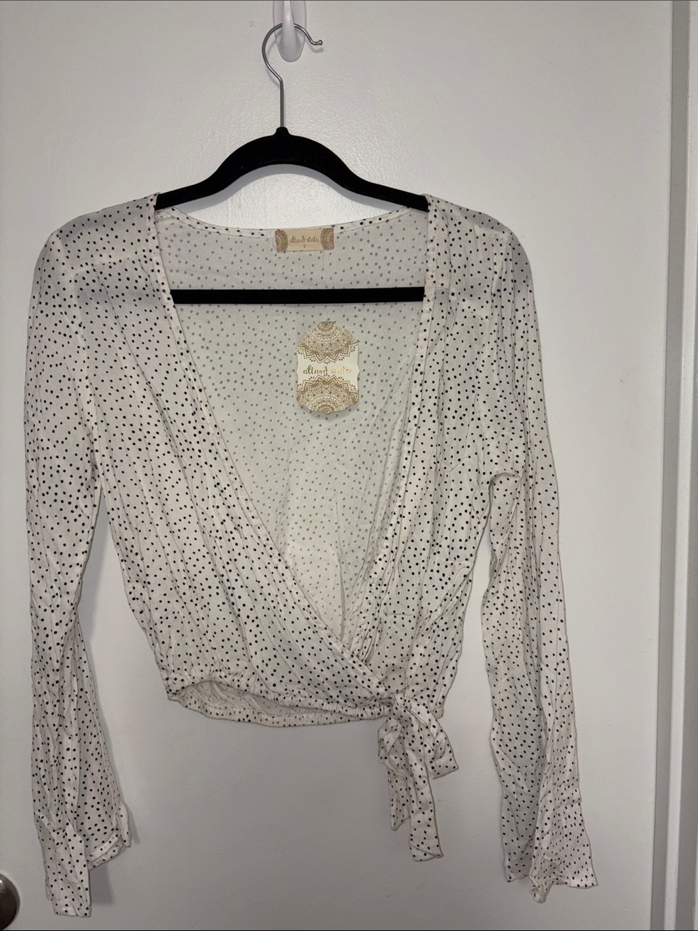 Altar’d State NWT Ivory Wrap Blouse with Black Dots size small